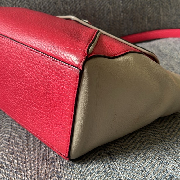 Kate Spade Color Block Coral & Tan Leather Crossbody With Top Handle Handbag - Picture 9 of 16